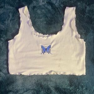 green butterfly crop top